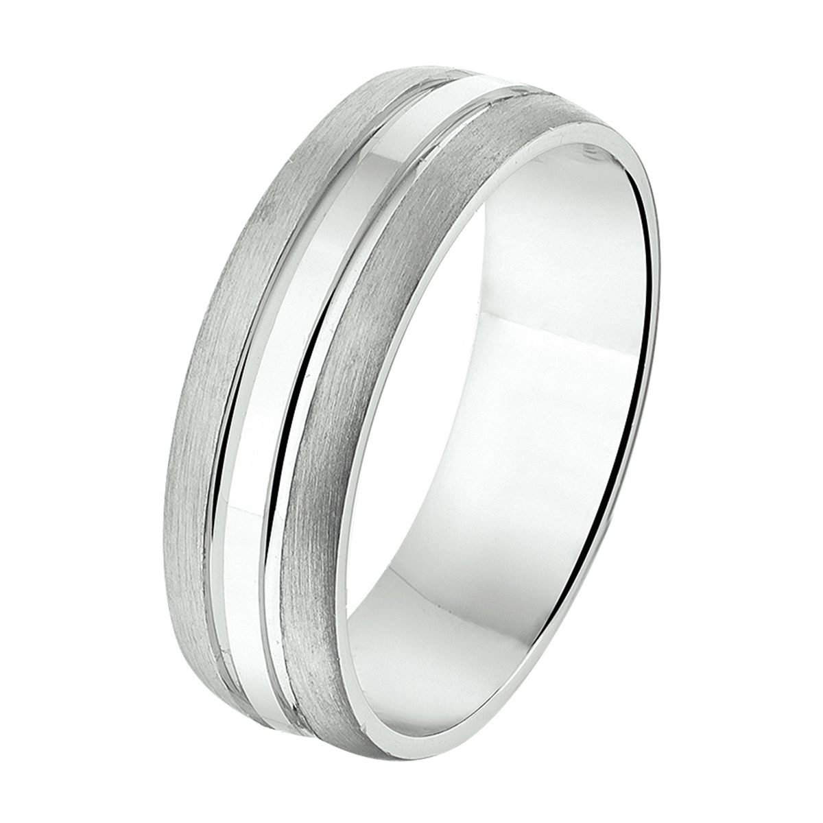 Gerhodineerd zilveren relatiering met een breedte van 6.5mm.
