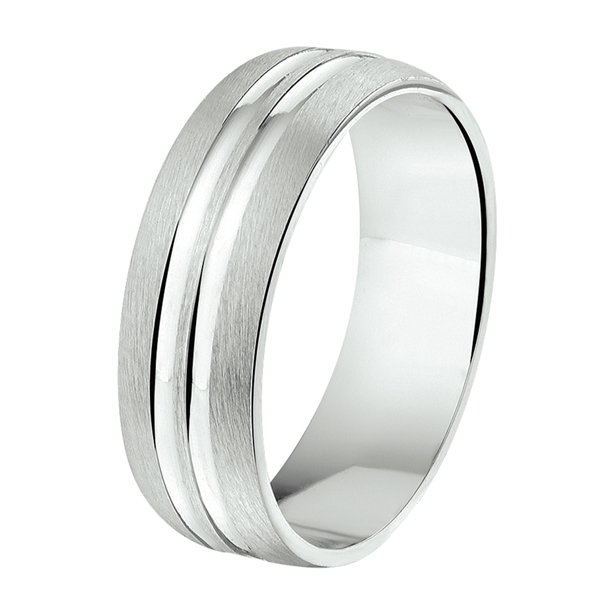 Gerhodineerd zilveren relatiering met een breedte van 6.5mm.