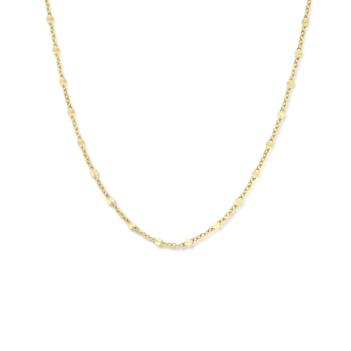 14k Geelgouden collier met een schakelbreedte van 2.4mm en een karabijn sluiting. Het collier heeft draaglengtes van 40, 42 en 44cm.