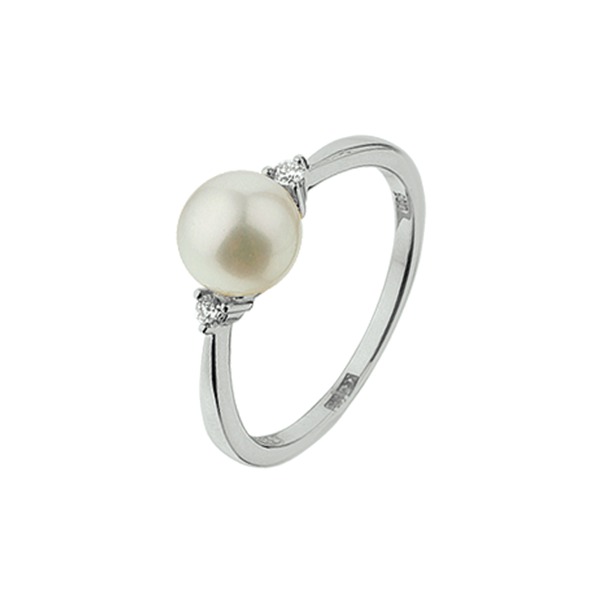 Witgouden ring met een zoetwaterparel en diamant.