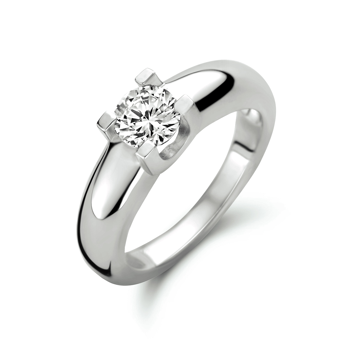 Gerhodineerd zilveren ring met zirkonia.