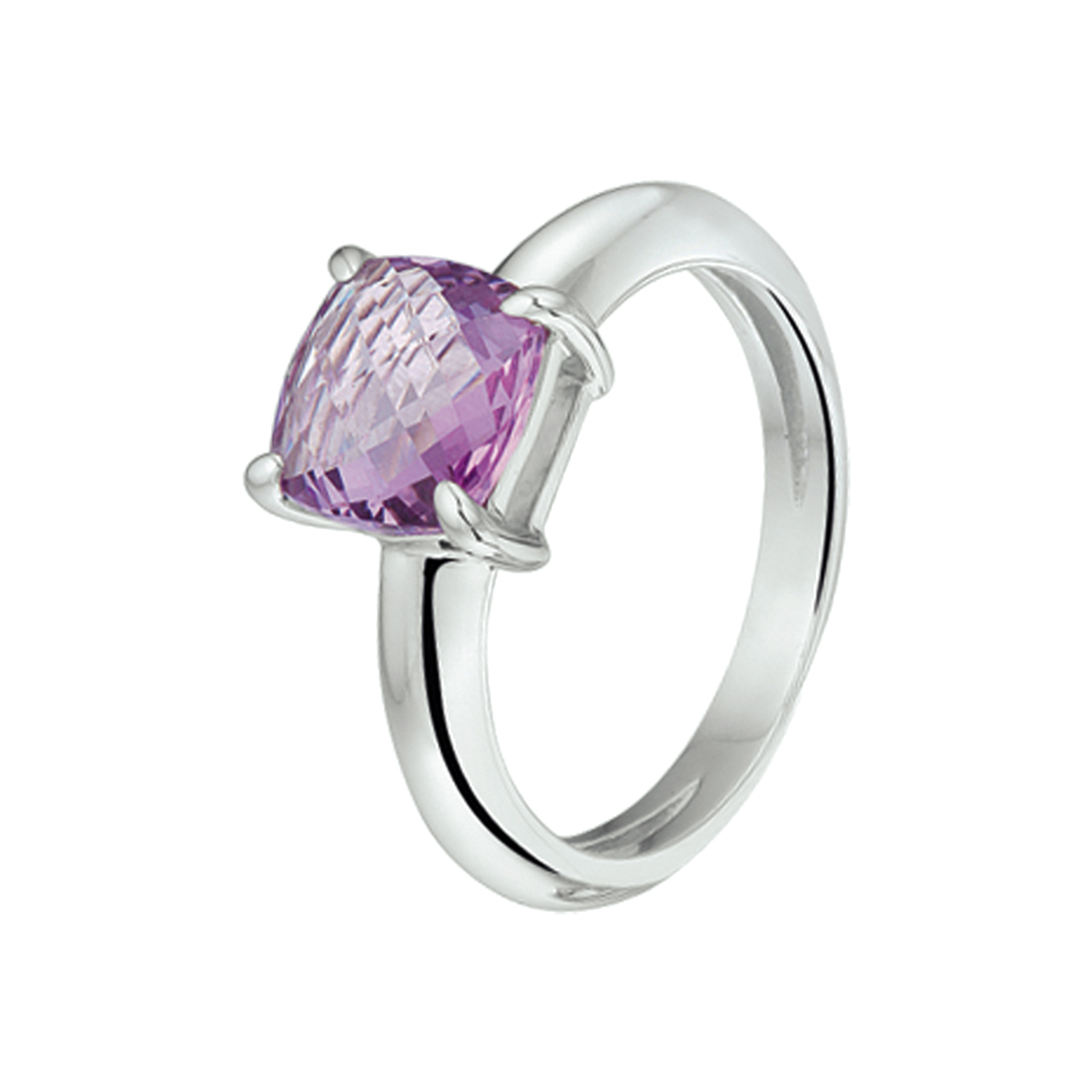 Gerhodineerd zilveren ring met amethist.