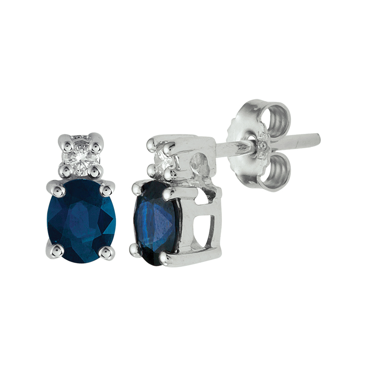 14k Witgouden oorknoppen uitgevoerd met een schitterende diamant en een saffier. De oorknoppen hebben een afmeting van 7.5x5mm.
