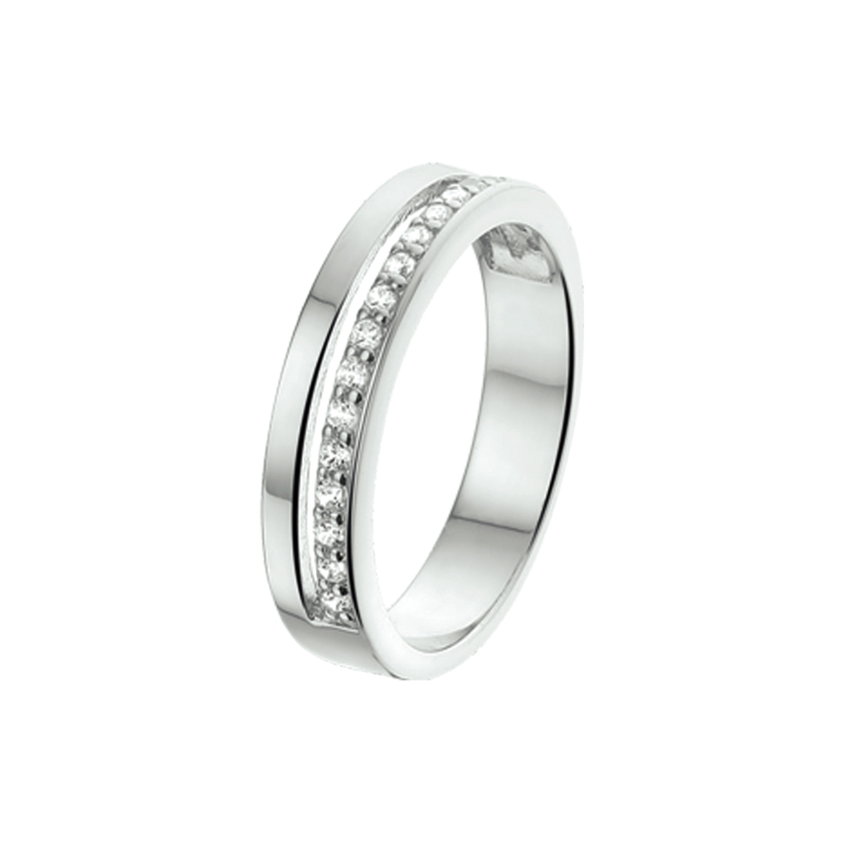Gerhodineerd zilveren ring met zirkonia.