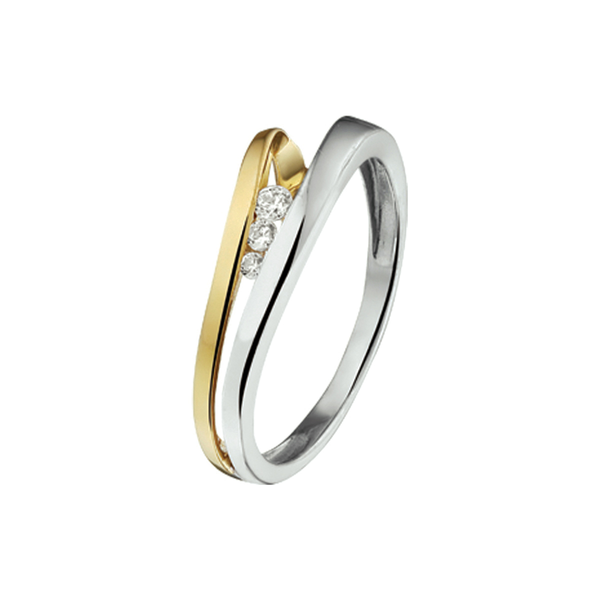 ring zirkonia 14K bicolor goud geel/wit