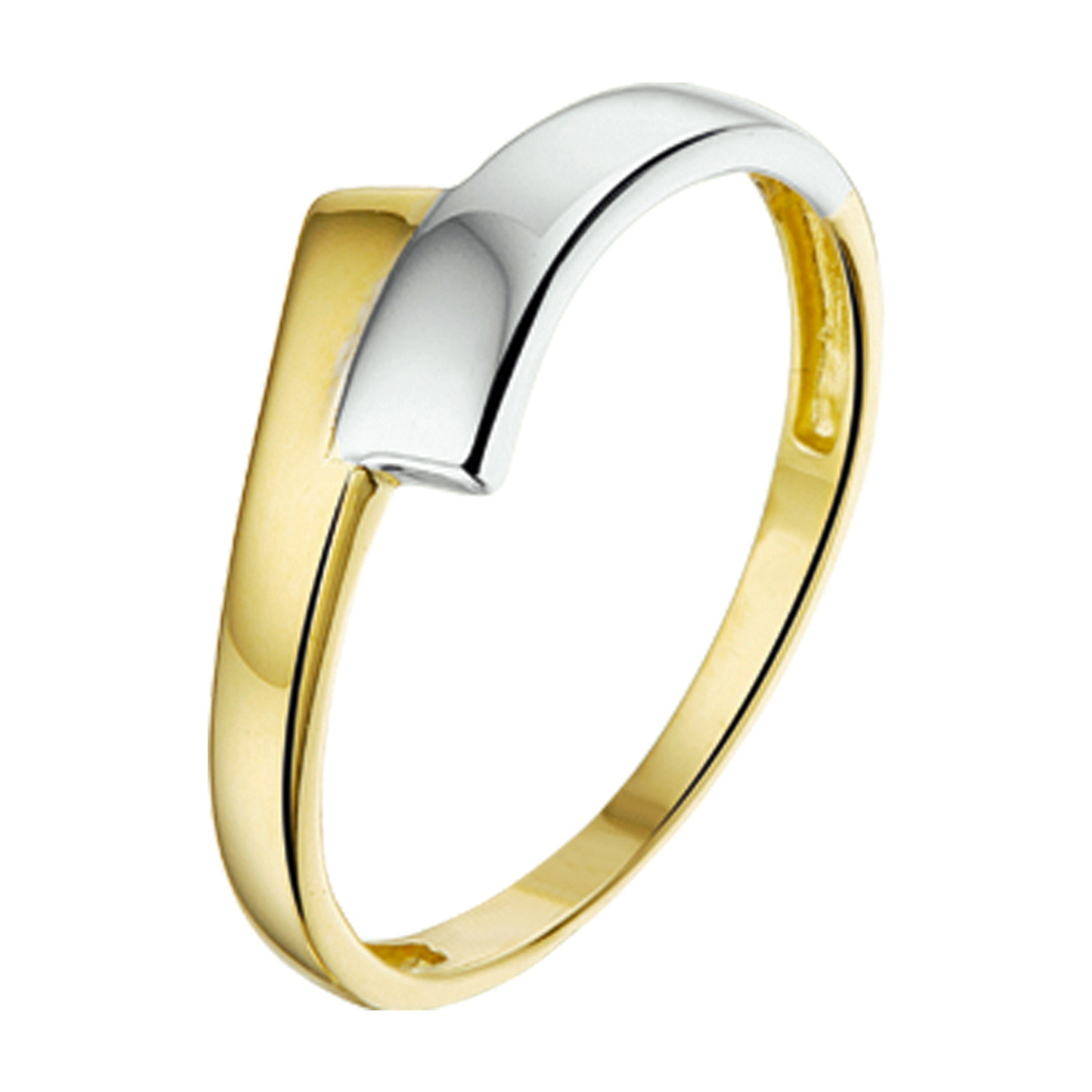 Bicolor wit- en geelgouden ring met een poli afwerking.