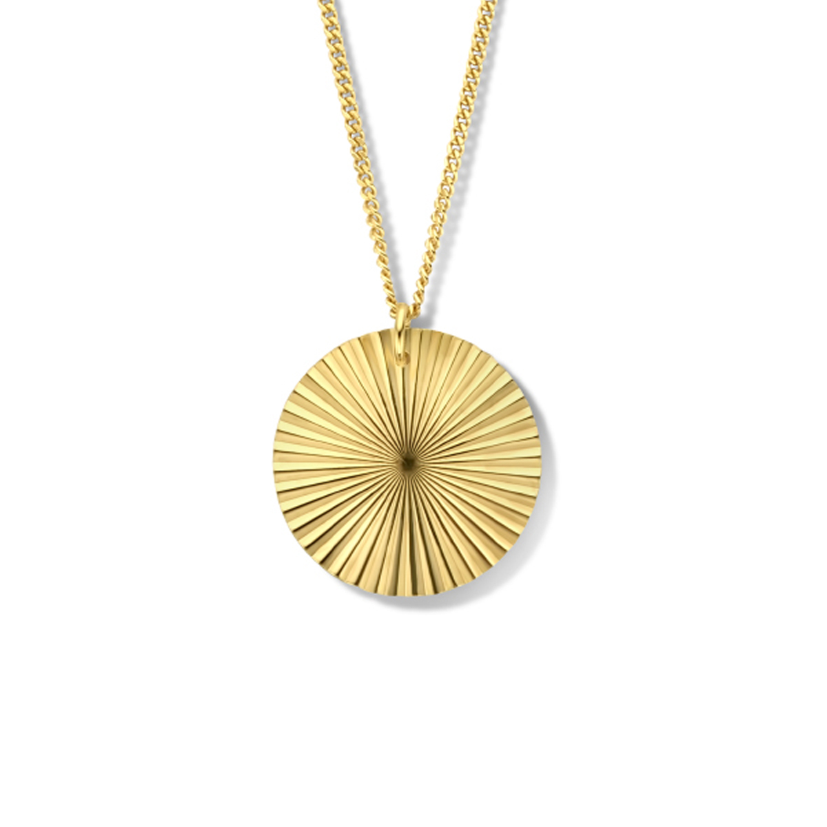 Geelgoud op 925 zilveren collier uitgevoerd met een ronde hanger en een karabijn sluiting. Het collier heeft een draaglengte van 40cm met een extensie van 4cm. De schakelbreedte is 1.7mm. Geen garantie op de plating.