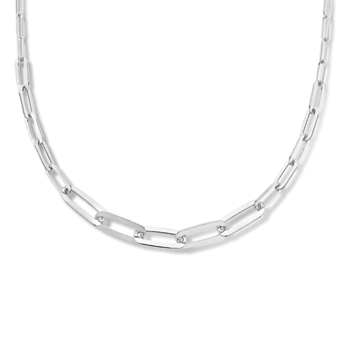Gerhodineerd 925 zilveren paperclip collier met een draaglengte van 42cm met 3cm extensie. Het collier is uitgevoerd met een stevige karabijn sluiting. De schakelbreedte is 5.5mm.
