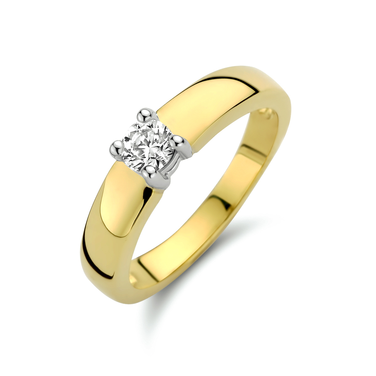 Bicolor wit- en geelgouden ring met zirkonia.