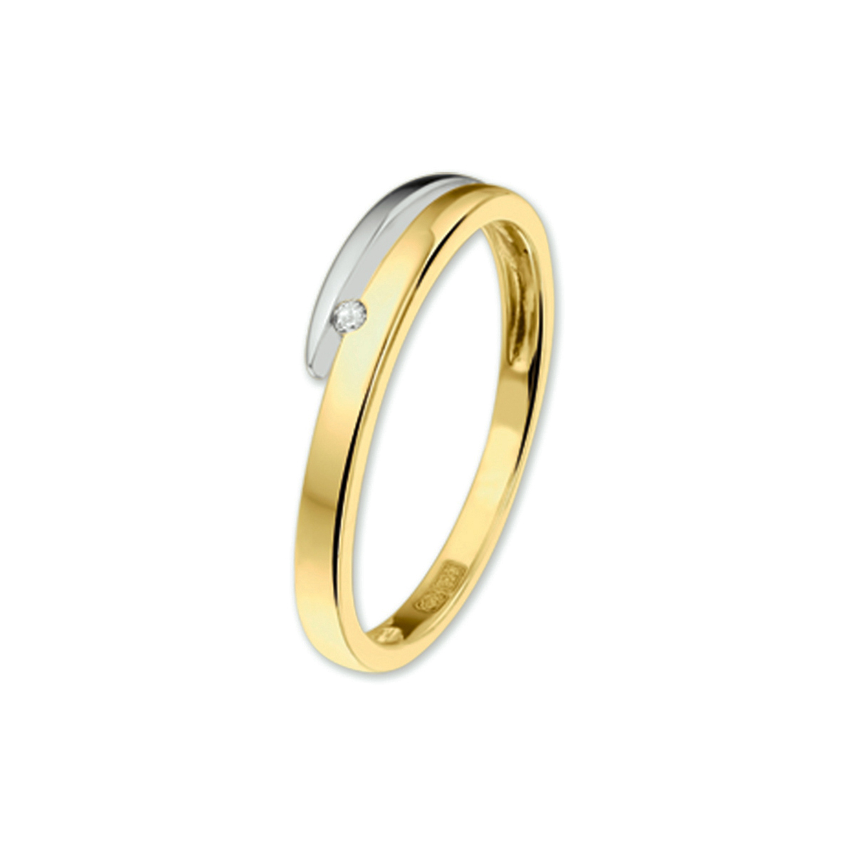 Bicolor wit- en geelgouden ring met diamant.