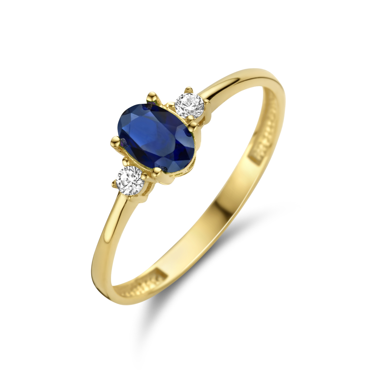 Deze prachtige ring, maat 50, is vervaardigd uit goud en schittert met een blauwe saffier en zirkonia. Het gewicht is 1,14 gram en de ring is voorzien van een ovale synthetische steen. Perfect voor een stijlvolle avond of een speciale gelegenheid. Combineer met fijne gouden sieraden voor een elegante look. Modelnummer: 4025276.