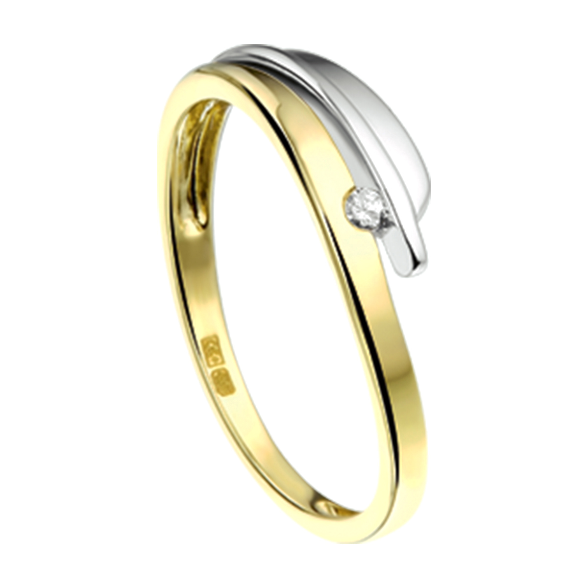 Bicolor wit- en geelgouden ring met diamant.