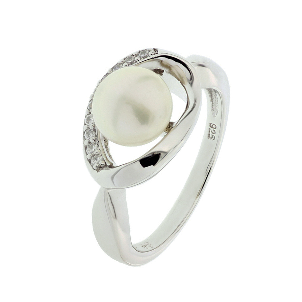 ring parel en zirkonia zilver gerhodineerd
