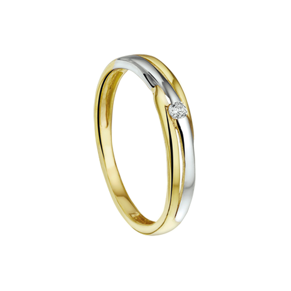 14 krt. bicolour gouden ring met zirkonia 