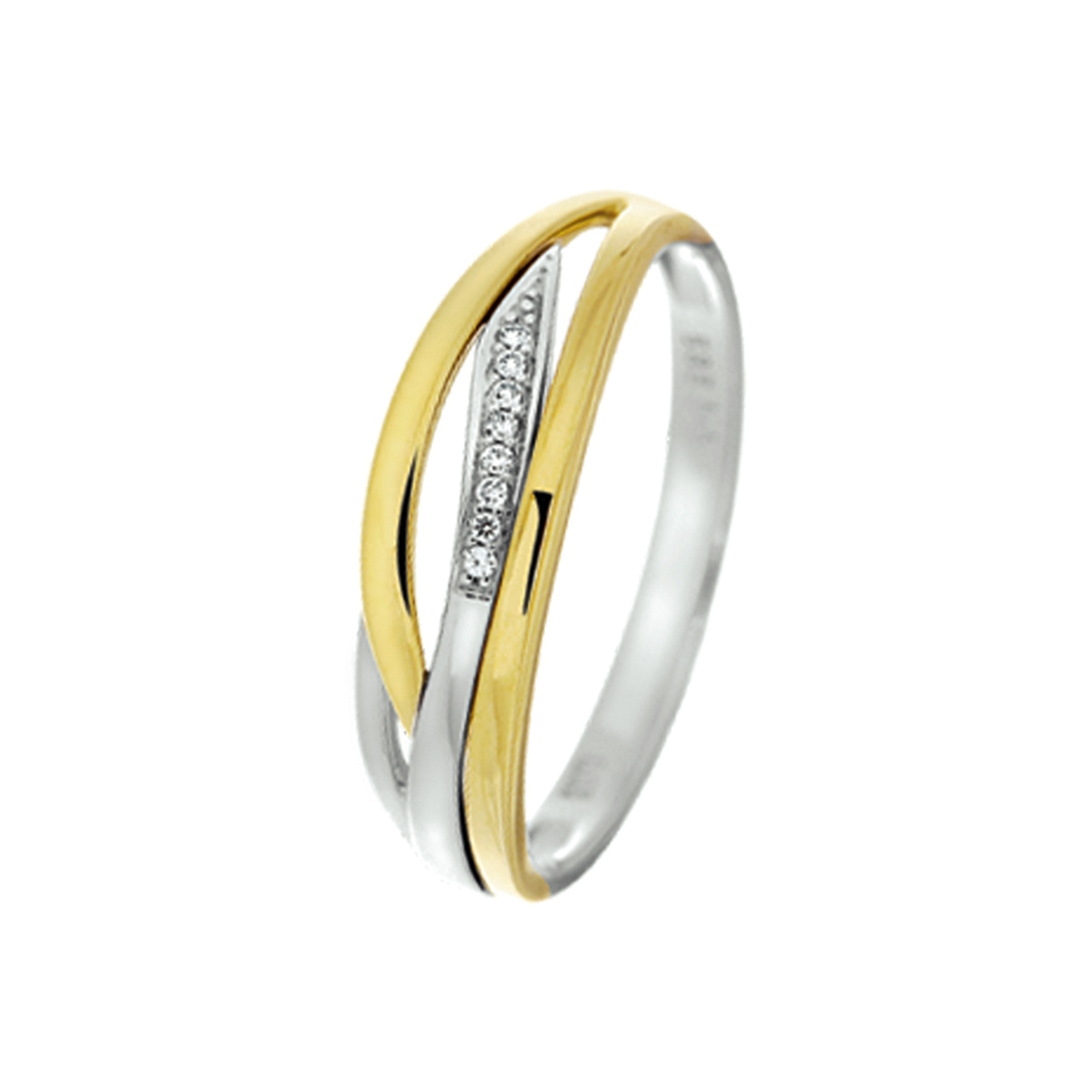 Bicolor wit- en geelgouden ring met diamant.