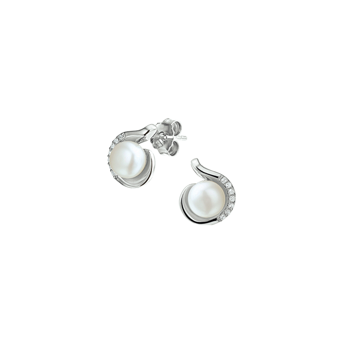Zilver oorknoppen parel en zirkonia