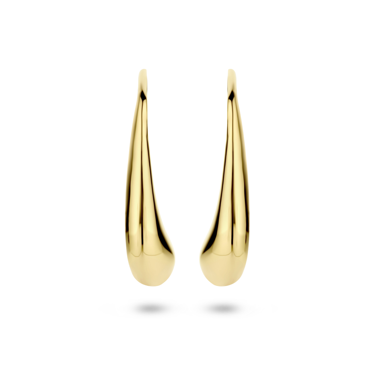 Geelgoud op 925 zilveren oorhangers met een afmeting van 25x5.5mm. Geen garantie op de plating.