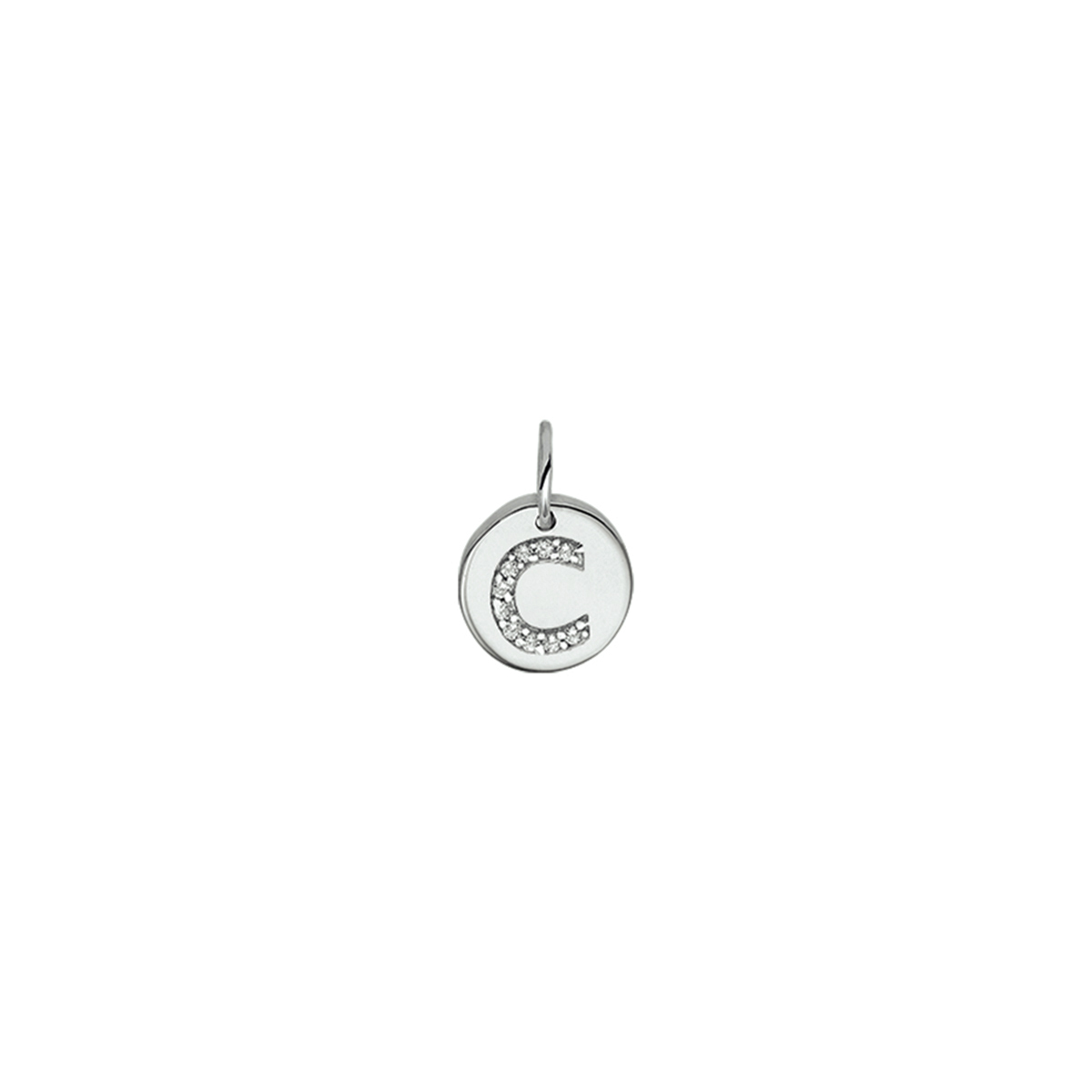 Gerhodineerd zilveren hanger met de letter C en zirkonia.