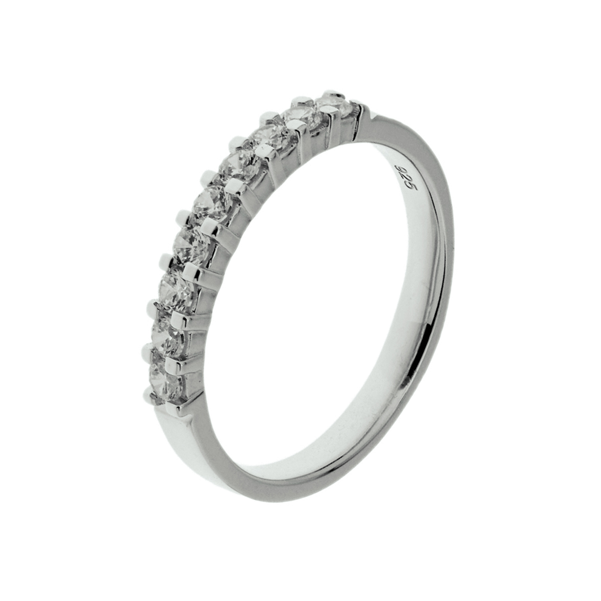 Gerhodineerd zilveren ring met zirkonia.