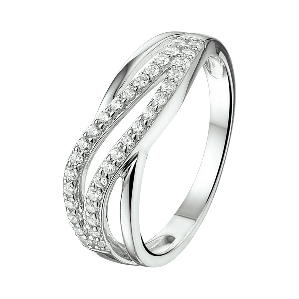 Gerhodineerd zilveren ring met zirkonia.