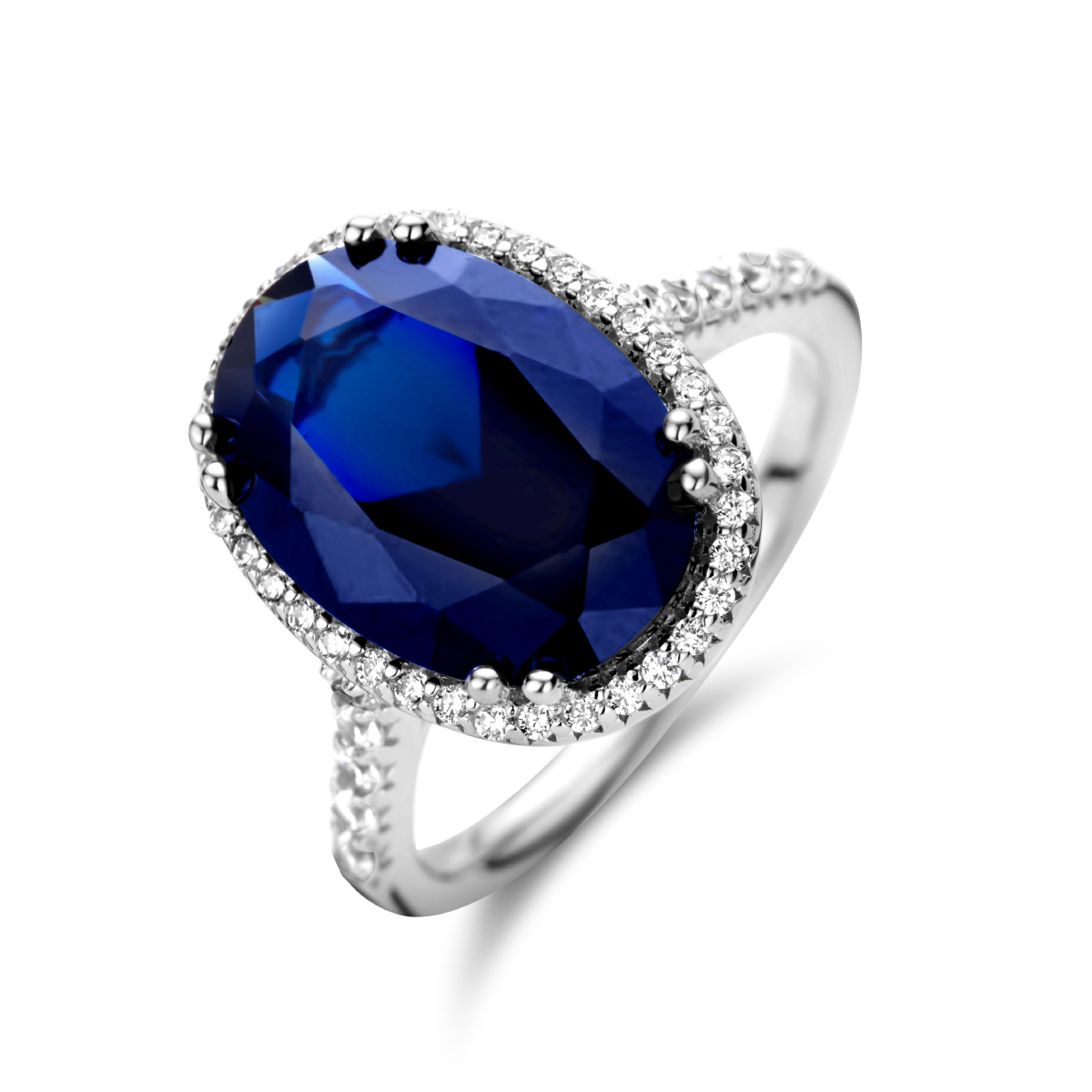 Gerhodineerd 925 zilveren ring uitgevoerd met zirkonia.