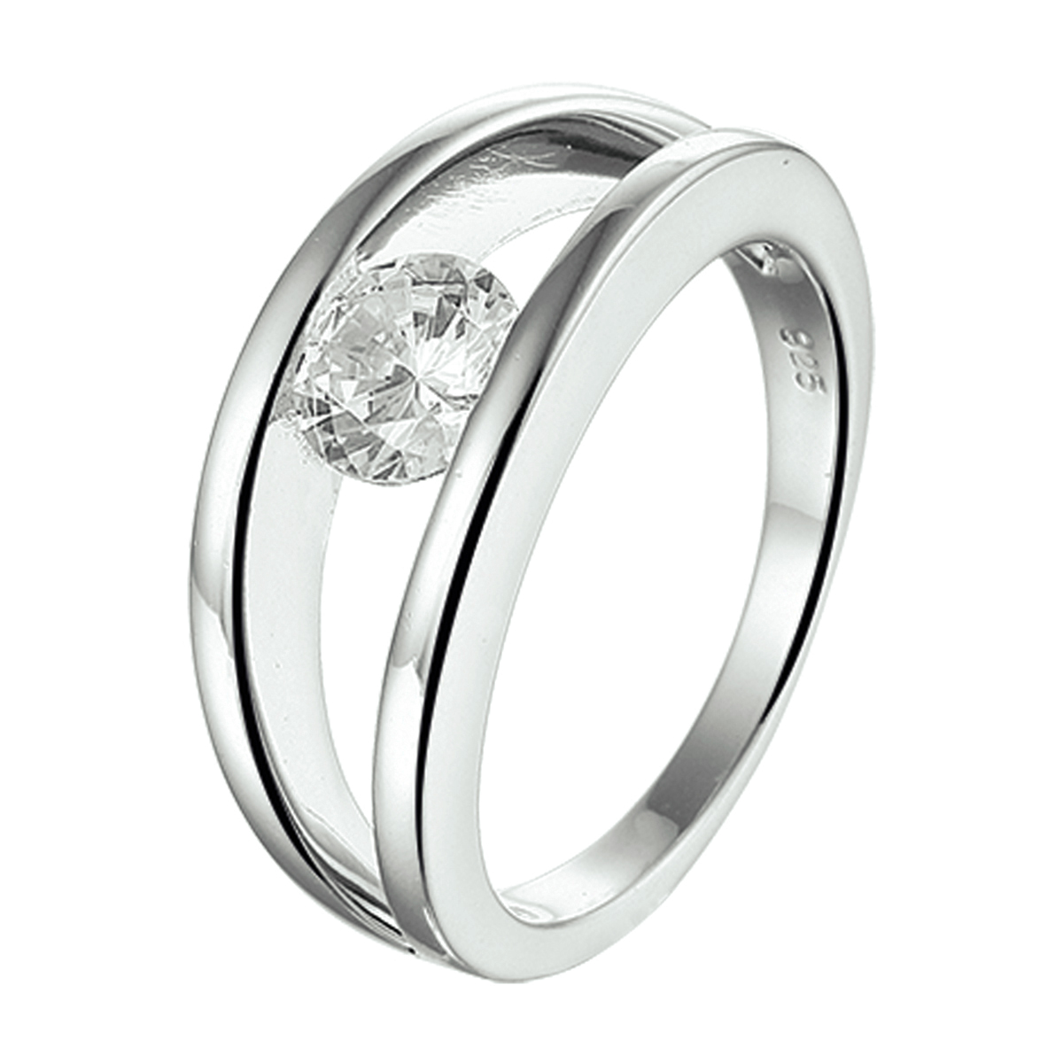 ring zirkonia zilver gerhodineerd