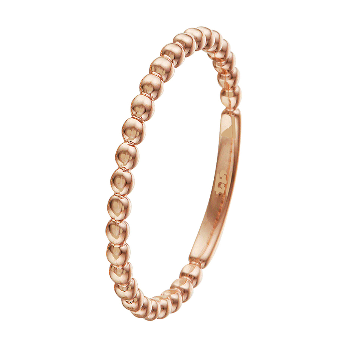 14k Rosegouden ring uitgevoerd met een bolletjes design. De ring heeft een breedte van 1.5mm.