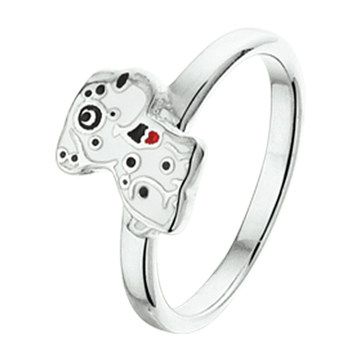Gerhodineerd zilveren hond ring uitgevoerd met verschillende kleuren emaille. De ring is er in verschillende maten en heeft een breedte van 7.5mm. U kunt deze ring combineren met bijpassende sieraden uit onze collectie.