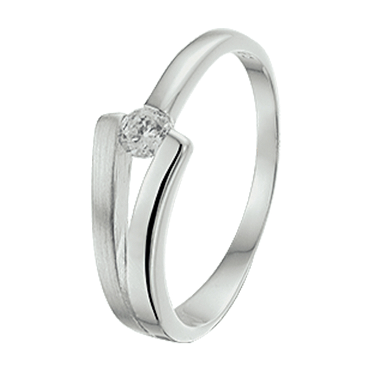 Zilveren ring met zirkonia.