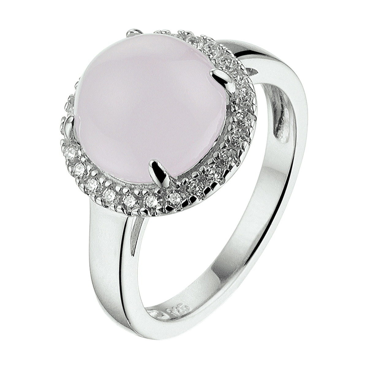 Chique gerhodineerd zilveren ring uitgevoerd met een rozenkwarts van 10mm. De combinatie met een rozet van schitterende zirkonia stenen maken deze ring tot een ware eyecatcher. Tip: Leuk om kado te geven! Info: Gerhodineerd zilver is door de rhodiumlaag beter bestand tegen verkleuren en krassen.