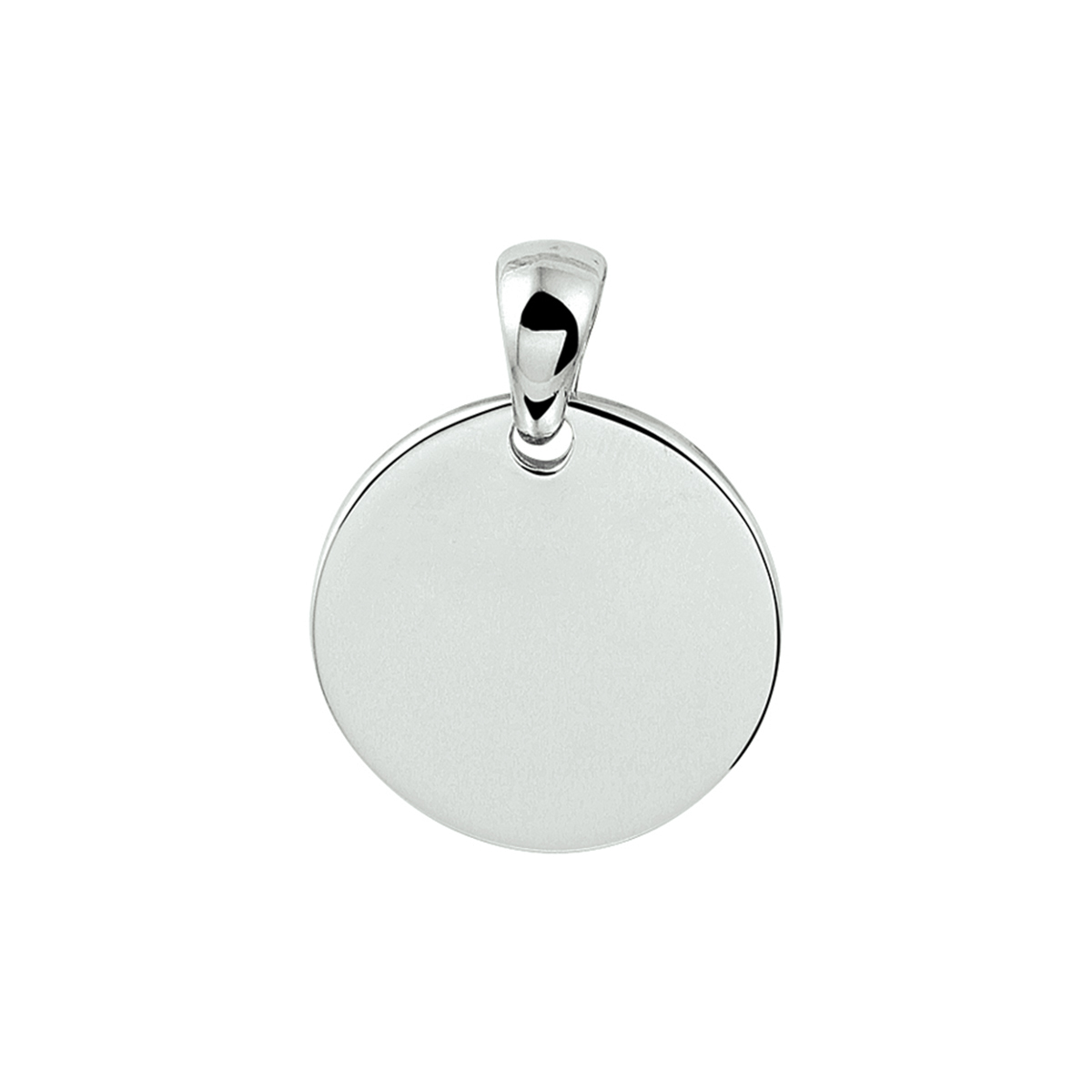 Klassiek gerhodineerd zilveren ronde graveerhanger met een dikte van 1.3mm en een stevig hangoog. 