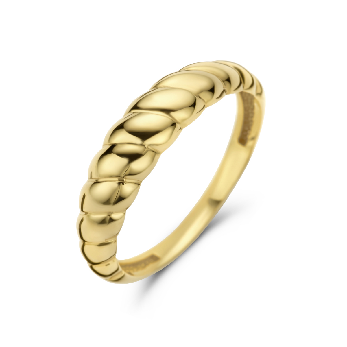 14k Geelgouden ring met een breedte van 5mm.