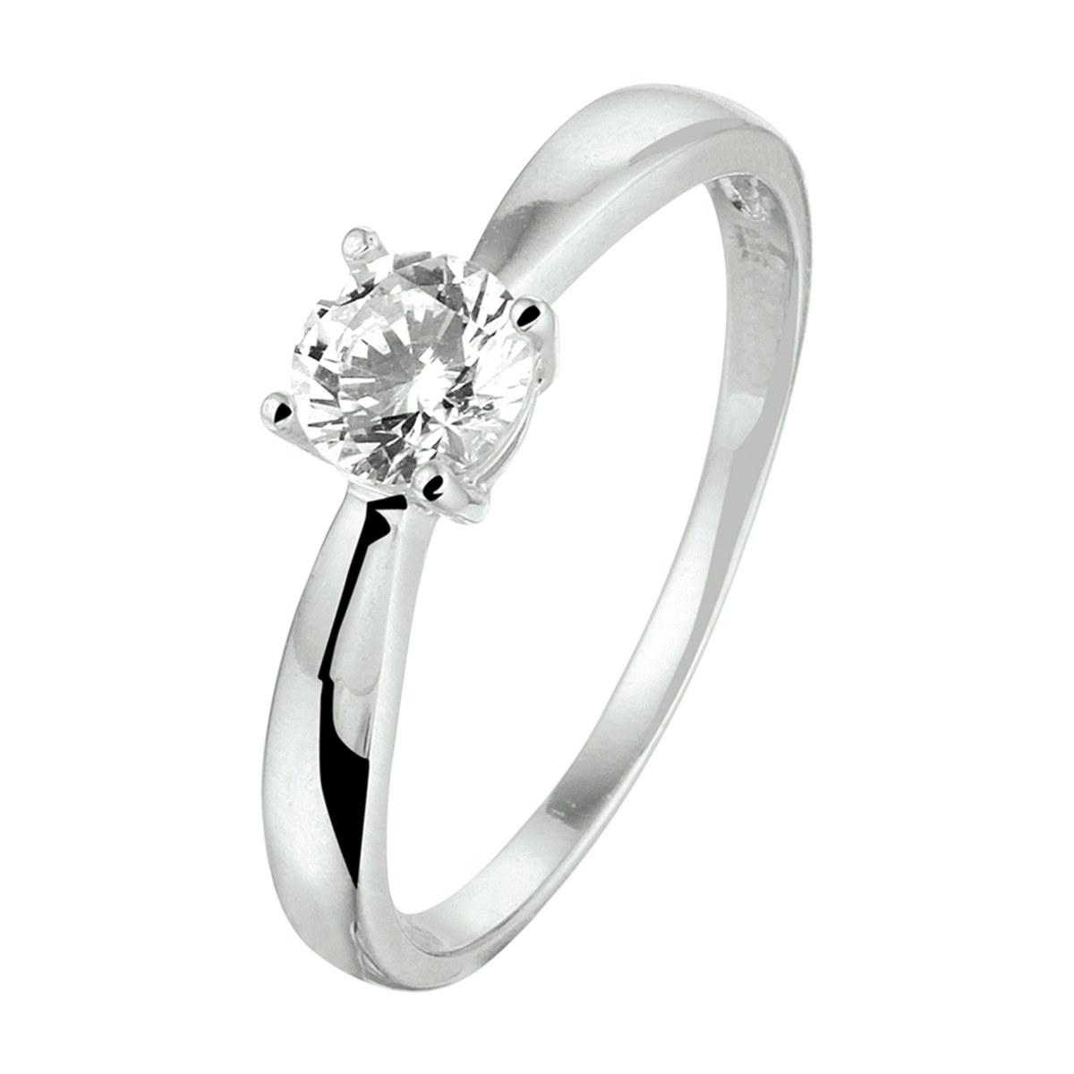 Gerhodineerd 925 zilveren ring uitgevoerd met een schitterende zirkonia. De ring heeft een breedte van 5mm.