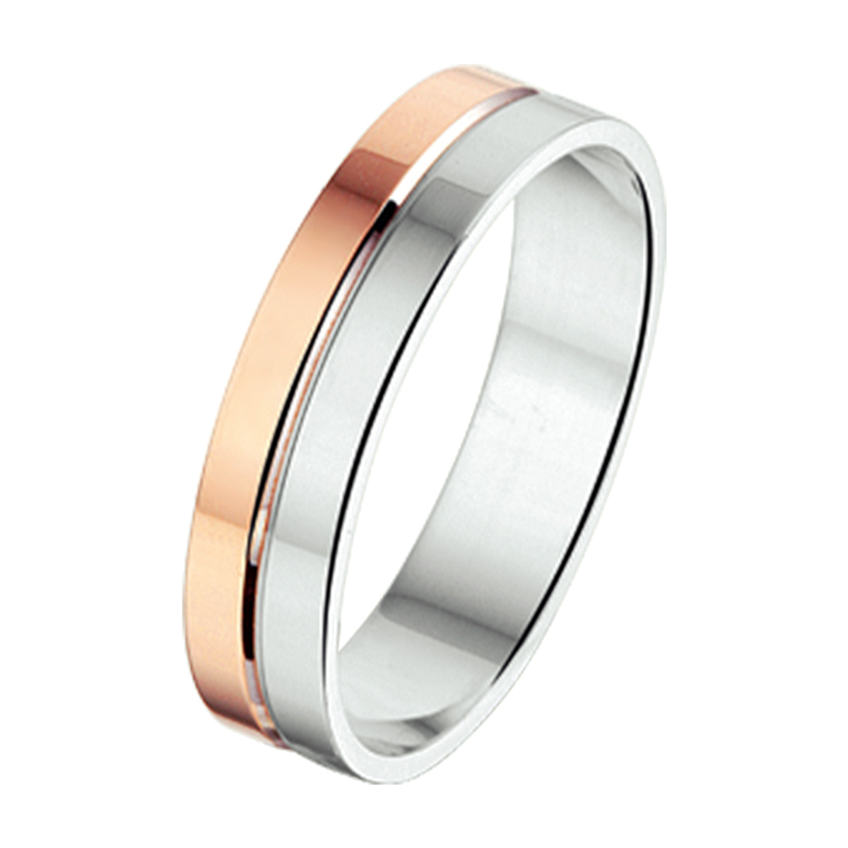 Rosegoud- met zilveren relatiering met een breedte van 4mm.