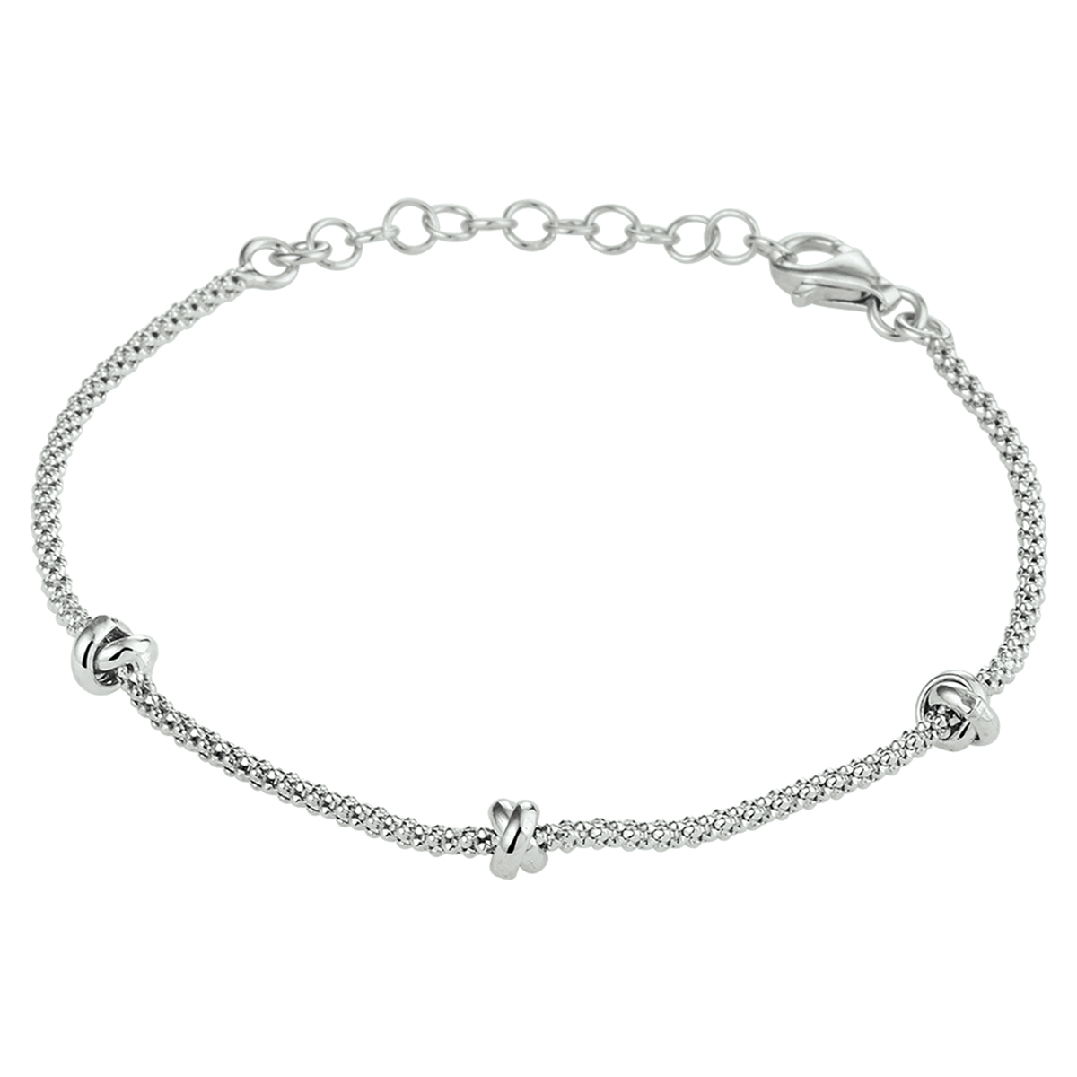 Gerhodineerd 925 zilveren armband uitgevoerd met poli afgewerkte knopen en een stevige karabijn sluiting. De armband heeft een draaglengte van 16cm met een extensie van 3cm.