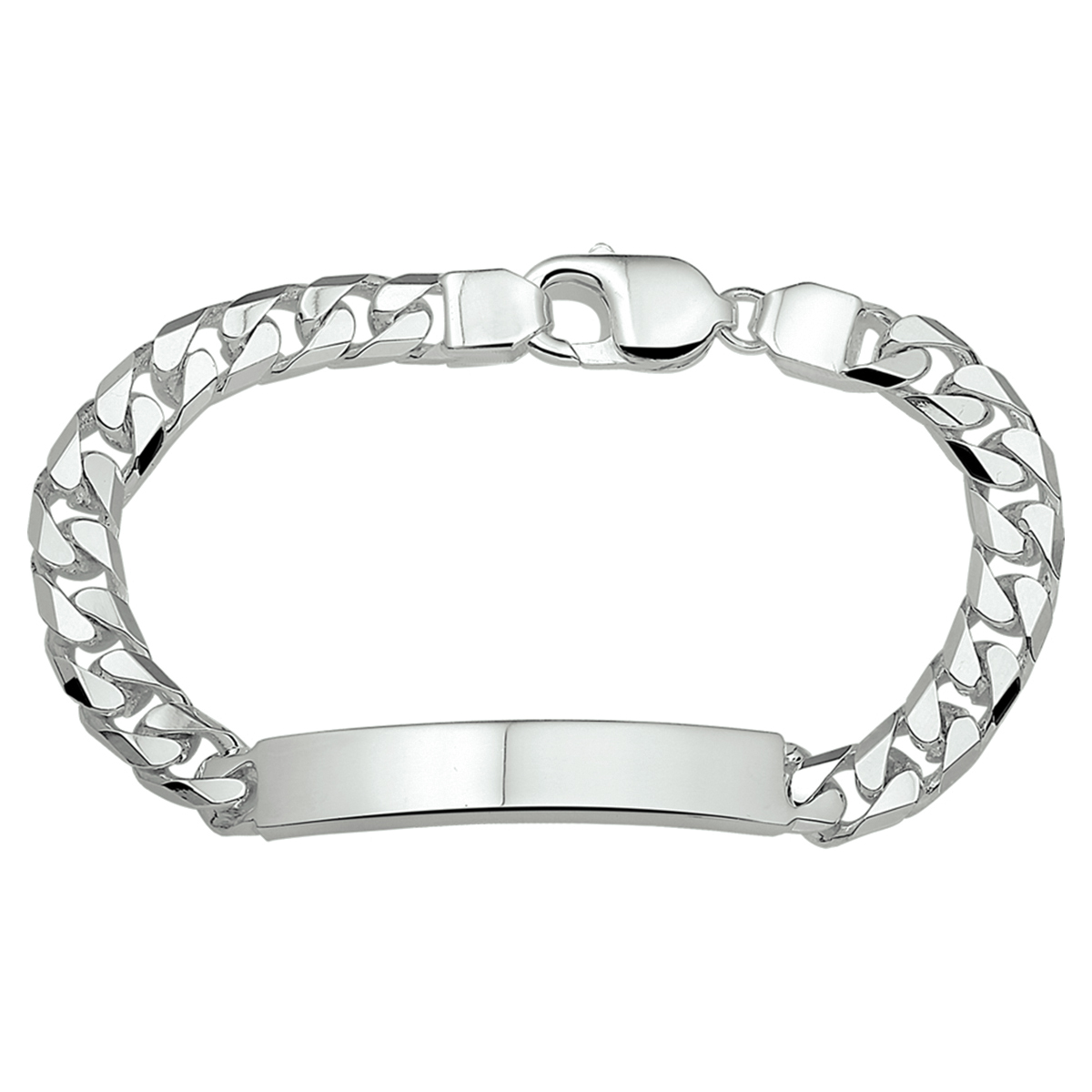 Zilveren graveerarmband. De lengte bedraagt 21cm en de breedte van de graveerplaat bedraagt 7.8mm en de dikte is 2.5mm. De schakelbreedte is 8.0mm.