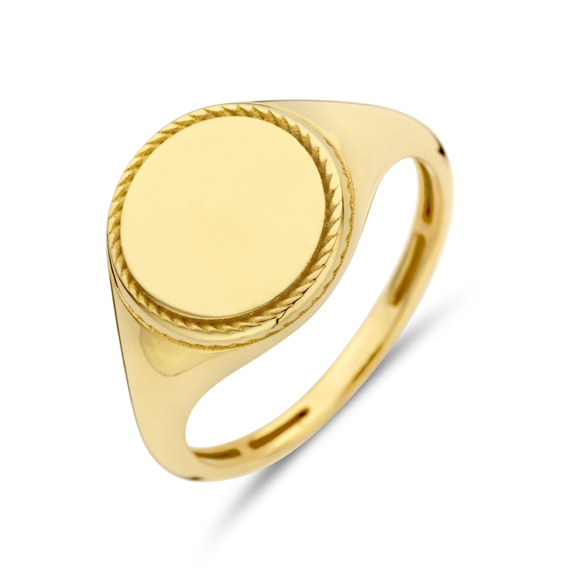 14k Geelgouden graveerring met een breedte van 11.5mm.