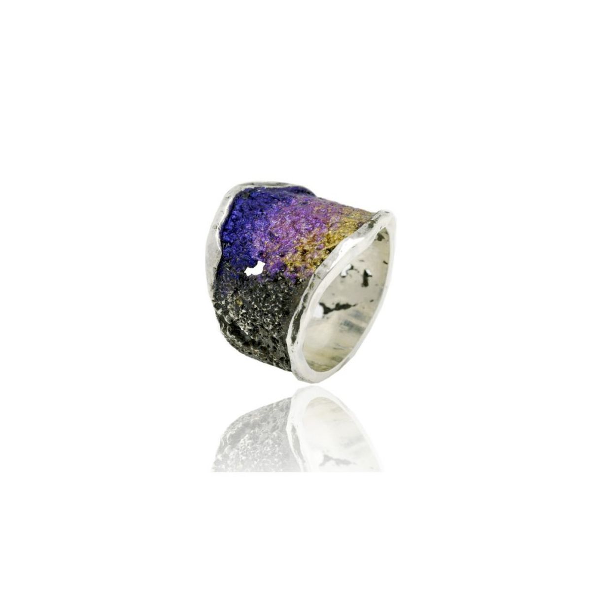 Zilveren ring met paars en geel mt 18