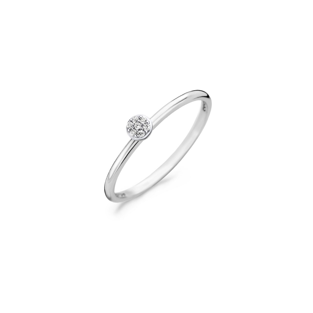 7 kleine ronde zirkonia’s schitteren in deze stijlvolle ring van 14k witgoud. De band is 1,3 mm breed en de steen heeft een grootte van 3,5 mm. Mooi op zichzelf of in combinatie met andere ringen 