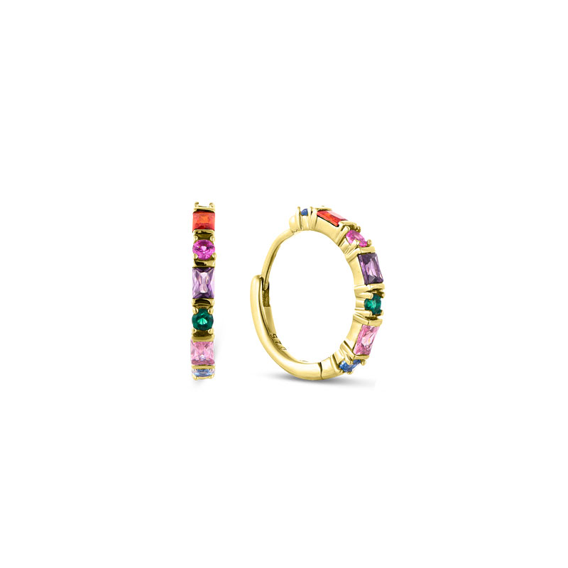 MY iMenso Creoli creol "Baquette rainbow CZ 16mm" (925/1Mgold-plated)