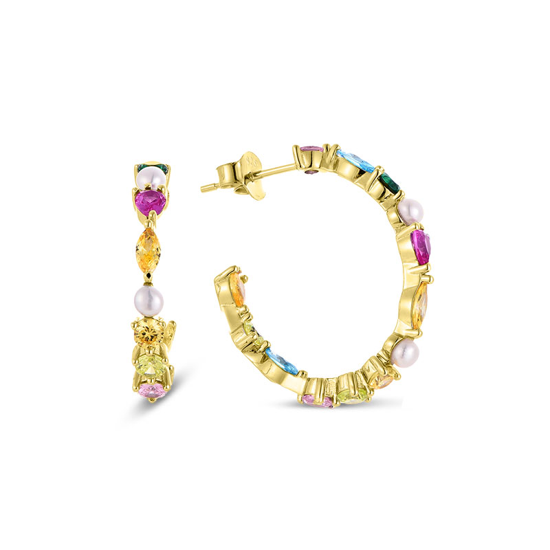 MY iMenso Creoli earrings "Fantasy rainbow CZ 26mm" (925/1Mgold-plated)