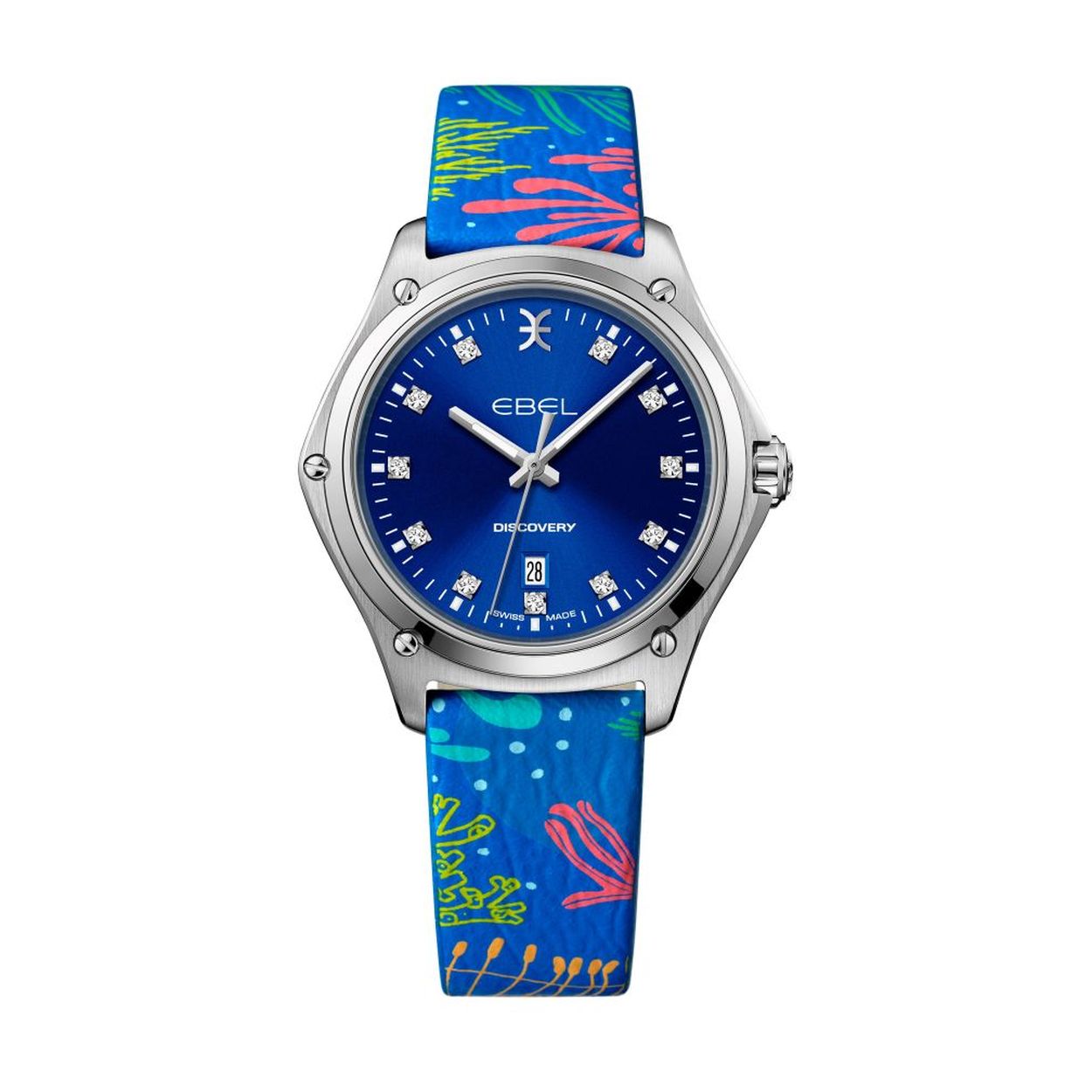 Dit dameshorloge is van het merk Ebel. Het is een horloge gemaakt van edelstaal. De diameter van de kast is33 mm.
De verdere specificaties van het horloge zijn als volgt:
Glassoort: saffier kristal
Waterdichtheid: 10 ATM
Techniek: quartzWijzerplaatkleur: Blauw
Bandkleur: Zilver
Steensoort: Diamant