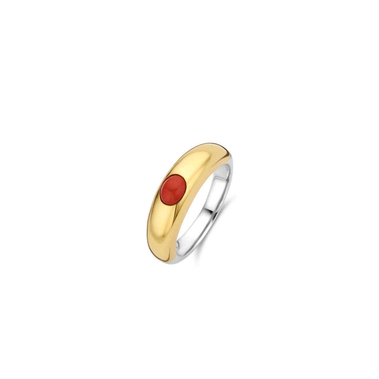 De TI SENTO - Milano Ring 12185CR is gemaakt van Zilver met een geelgouden plating. De kleurstelling van deze ring is Koraal rood. Alle TI SENTO - Milano producten worden geleverd in een luxe geschenkverpakking.