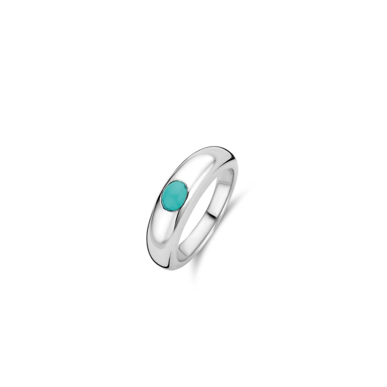 De heldere turquoise steen van deze zilveren TI SENTO 12185TQ ring is handgezet in een stralende 925 sterling zilveren setting. Ze is een levendige zomer schat.