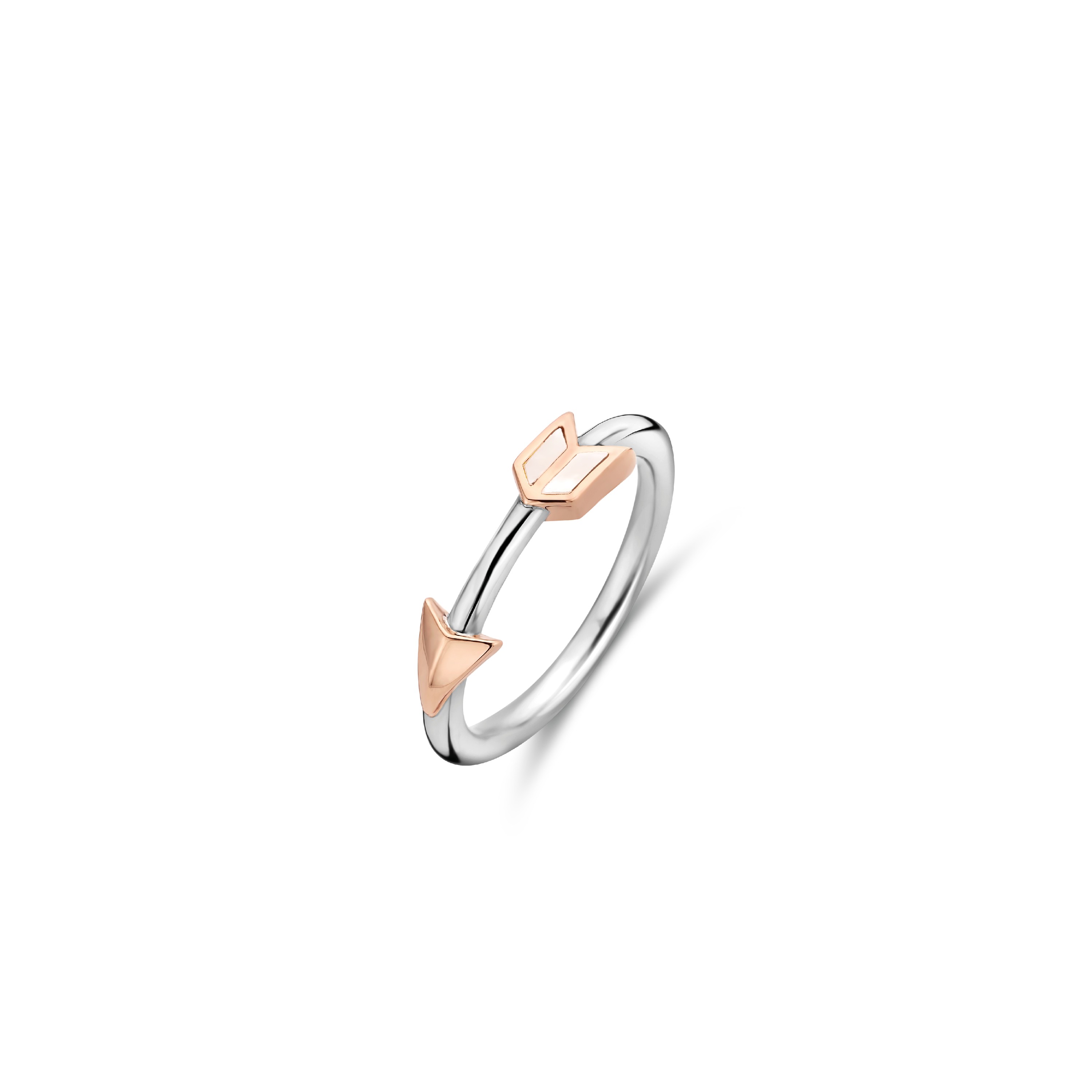 Een parelmoer en rosé vergulde pijl is het middelpunt van deze zilveren TI SENTO ring 12198MW. Het ontwerp is funky en dynamisch, maar verliest nooit haar elegantie.

