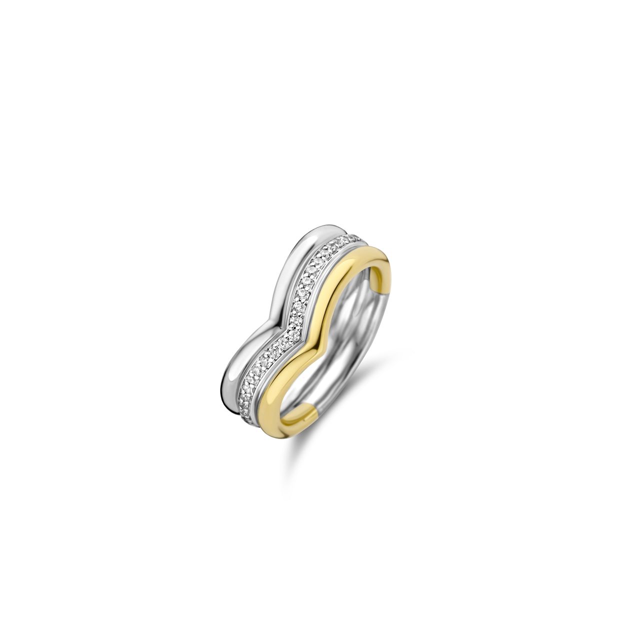 De TI SENTO - Milano Ring 12266ZY is gemaakt van Zilver gold plated. De kleurstelling van deze ring is Wit met geel verguld. Alle TI SENTO - Milano producten worden geleverd in een luxe geschenkverpakking.
