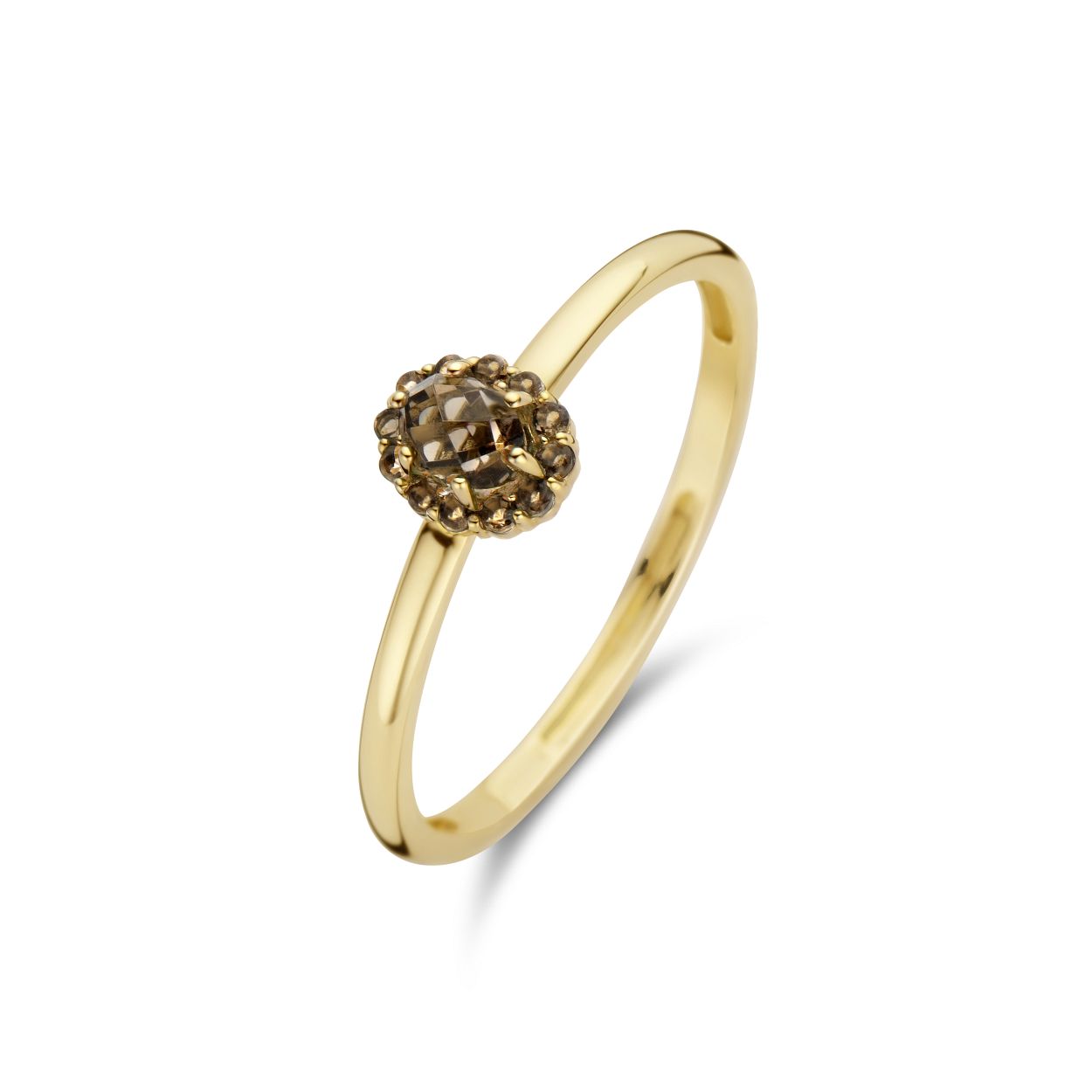 Blush ring 14K geelgoud met Smokey Quartz.