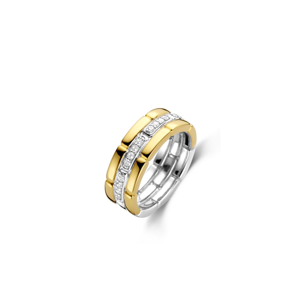 De TI SENTO - Milano ti-sento-milano-ring-12270zy 12270ZY is gemaakt van Zilver gold plated. De kleurstelling van deze ring is Wit met geel verguld. Alle TI SENTO - Milano producten worden geleverd in een luxe geschenkverpakking.