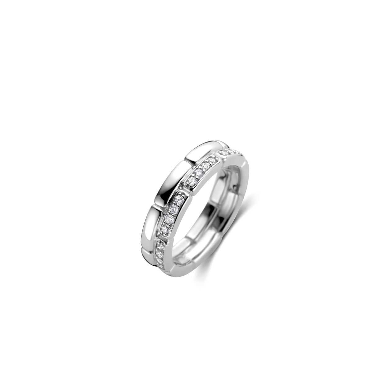 zilveren Ti Sento ring, blokjes+ zirconias mt54