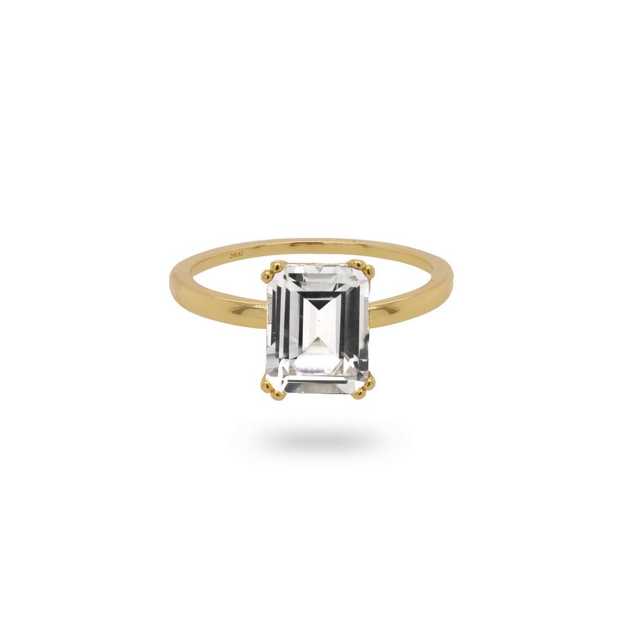 24Kae Ring met rechthoekige steen - 925 Sterling zilver geelgoud verguld 12409Y